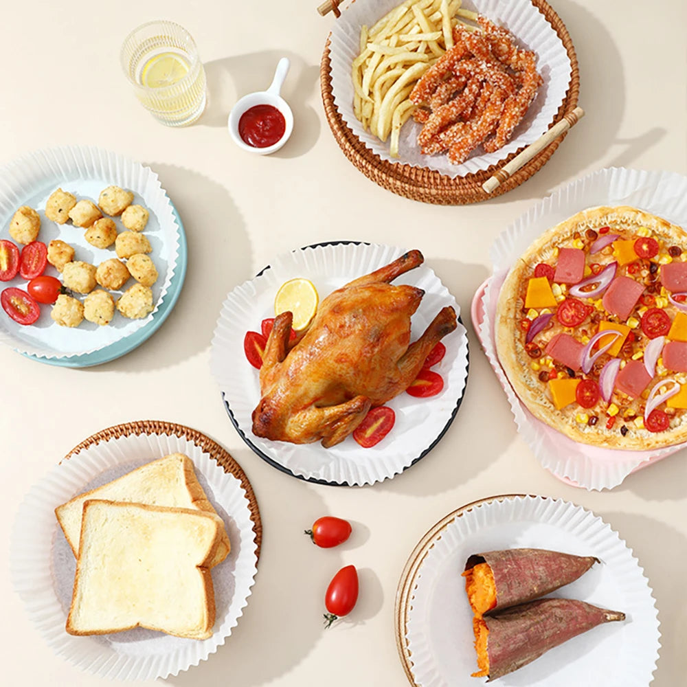 Air Fryer Disposable Paper Liners: 50/100 Pcs Non-Stick Baking Papers.