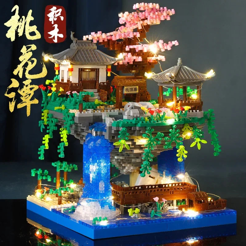 Chinese Peach Blossom Tree House: Illuminated Micro-Block Architecture.