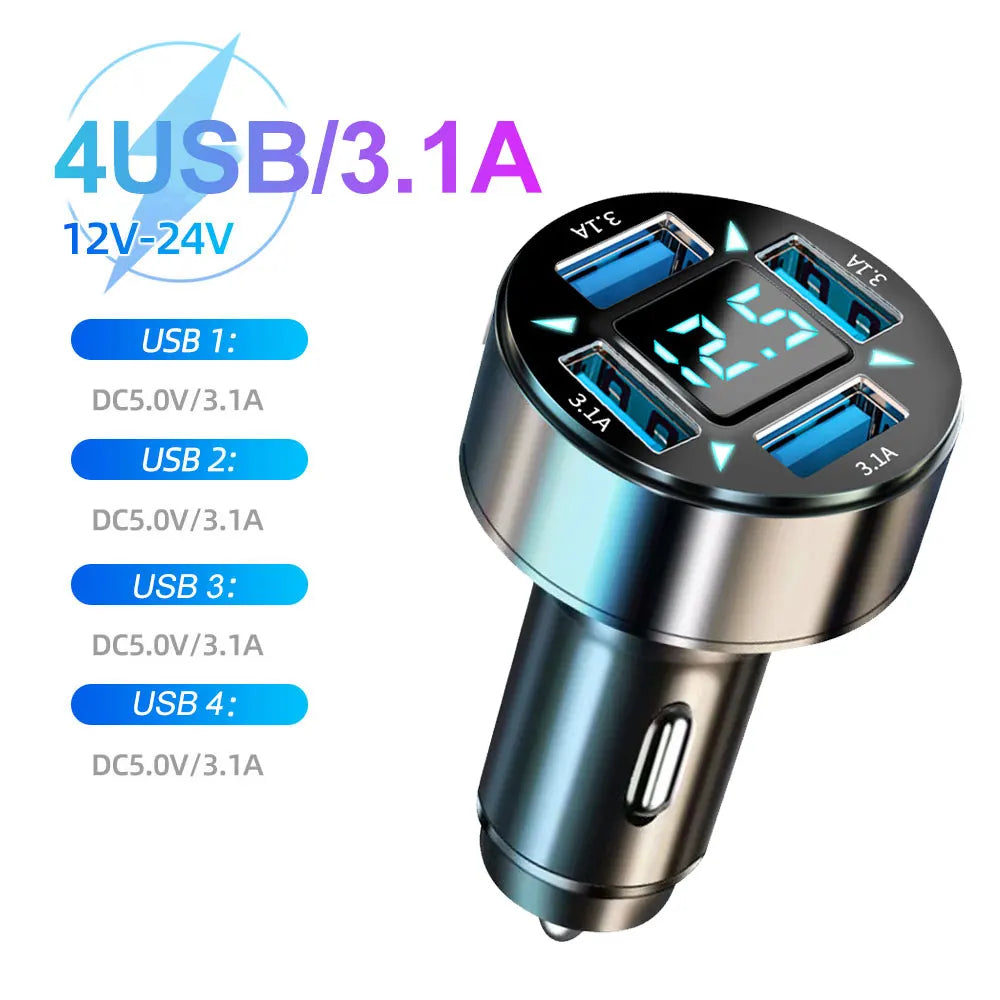 6-in-1 Fast Car Charger with Digital Display – PD & QC3.0