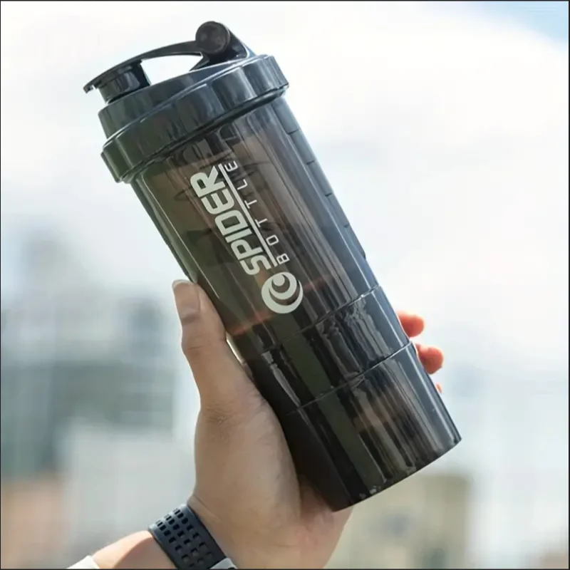 2-Tier Protein Shaker Bottle: Integrated Power Container for Gym & Fitness.