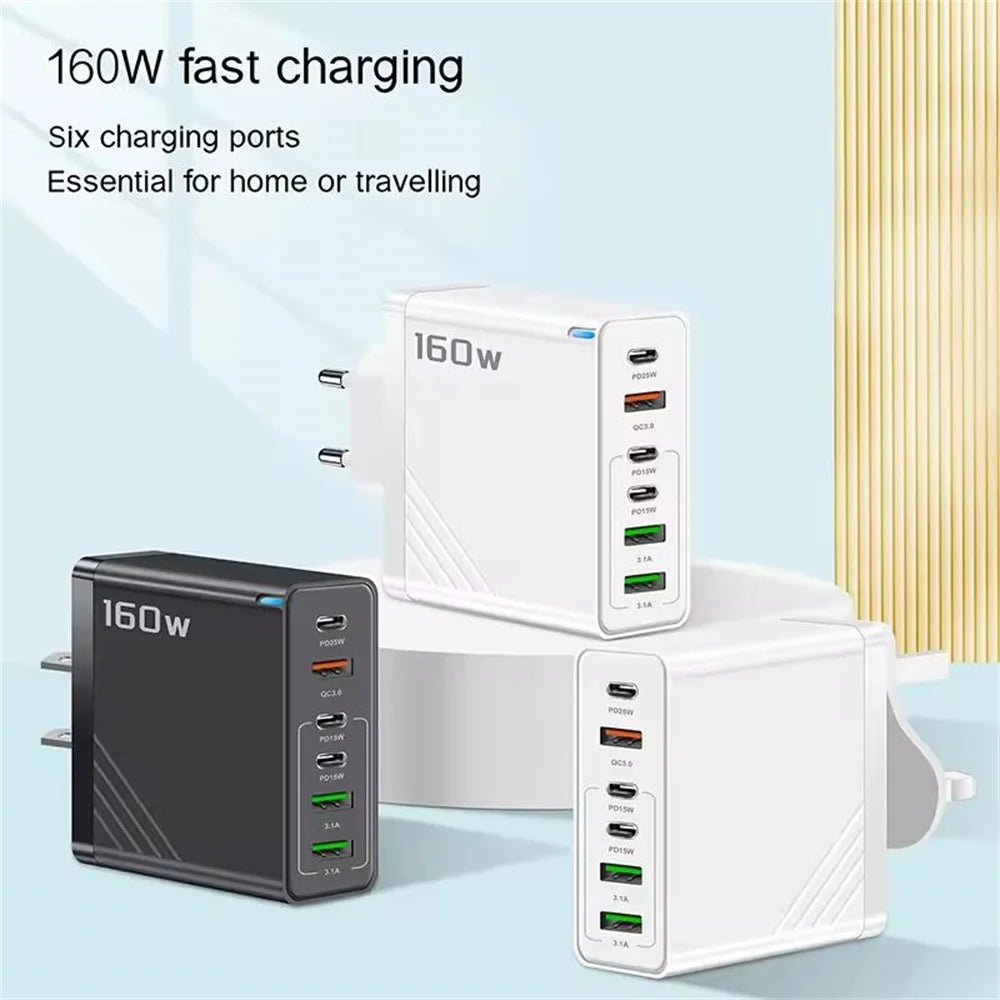 160W Multi-Port USB-C Fast Charger: Universal Adapter for iPhone, Samsung, & More.