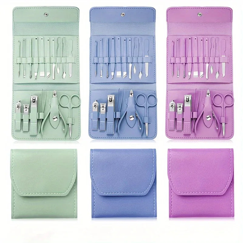 16-Piece Professional Manicure & Pedicure Set: Complete Grooming Kit with Travel Case.