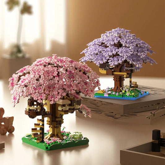 Pink Cherry Tree House Micro-Block Set: Challenging Build, Beautiful Display.