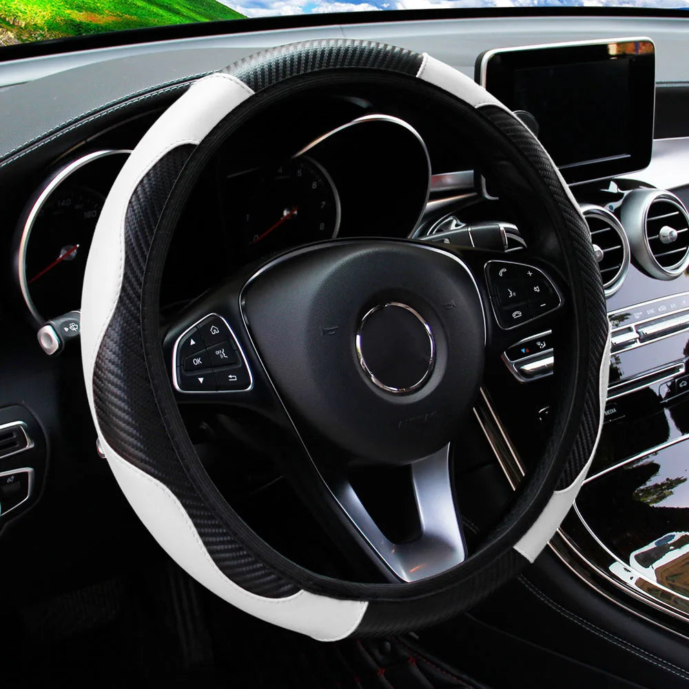 PU Carbon Fiber Leather Car Steering Wheel Cover